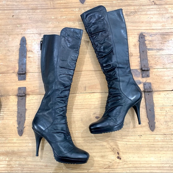 Juicy Couture Shoes - Juicy Couture ruched tall platform dress boots black leather made in Brazil 9